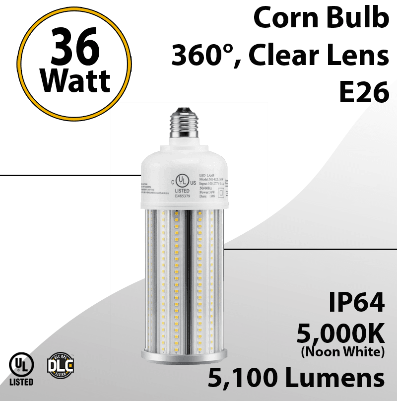 LED Corn Bulb Lamp 36W 5100Lm 5000K E26 Medium Base IP64  UL