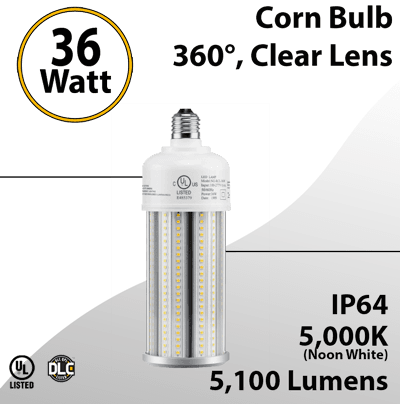 LED Corn Bulb Lamp 36W 5100Lm 5000K E39 IP64  UL