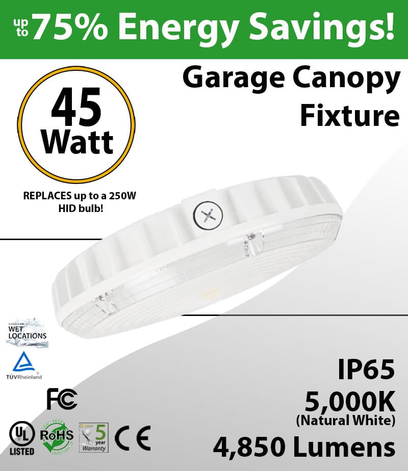 LED Canopy Garage Light | 45W 4850 Lumens 5000K thumbnail 2