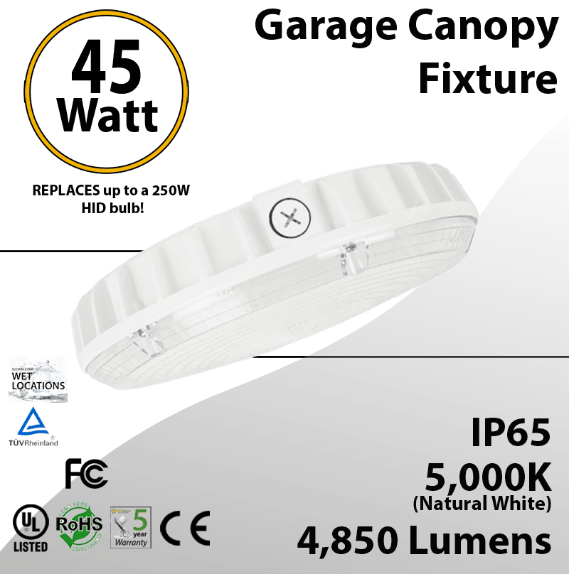 LED Canopy Garage Light | 45W 4850 Lumens 5000K