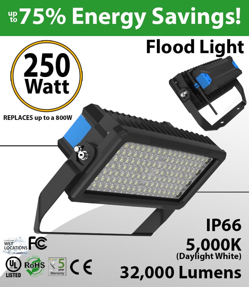 LED Floodlight 250W 32000 Lm 5000K IP66 CE UL thumbnail 2