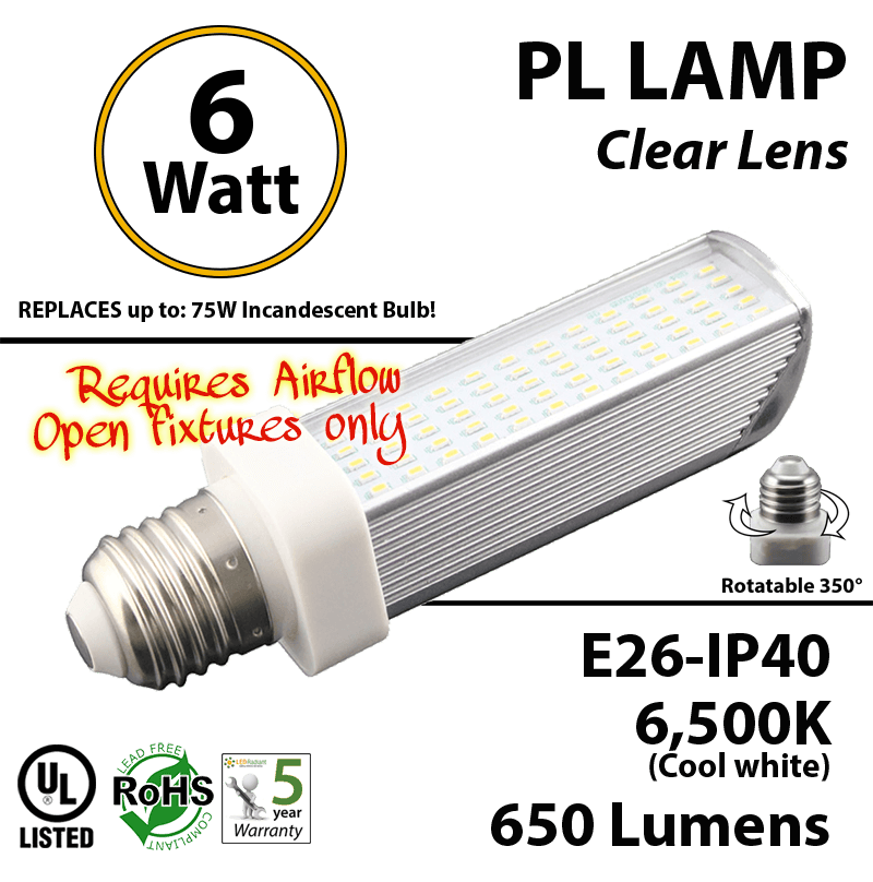 6W PL LED Bulb lamp 6500K E26 UL. Direct Line (Remove Ballast) thumbnail 7