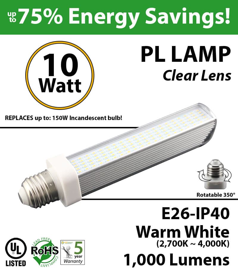 10W, PL LED Bulb lamp, 2700K, E26, UL. Direct Line (Remove Ballast) thumbnail 6