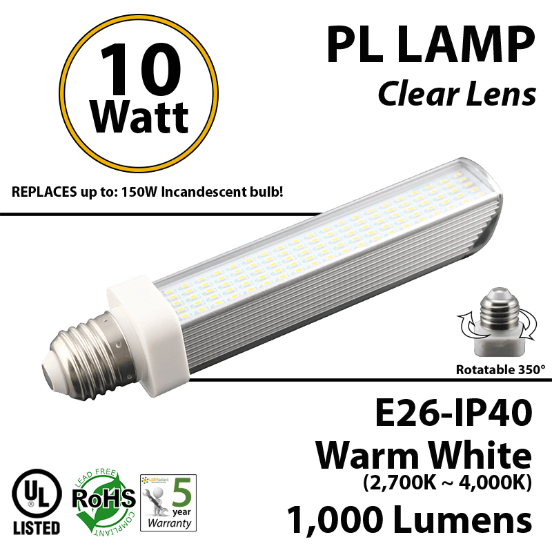 10W, PL LED Bulb lamp, 2700K, E26, UL. Direct Line (Remove Ballast) thumbnail 4