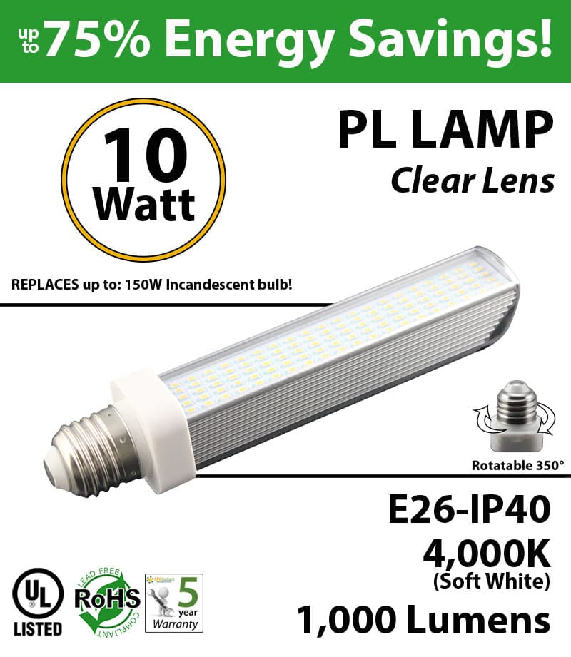 10W, PL LED Bulb lamp, 4000K, E26, UL.  Direct Line (Remove Ballast) thumbnail 7