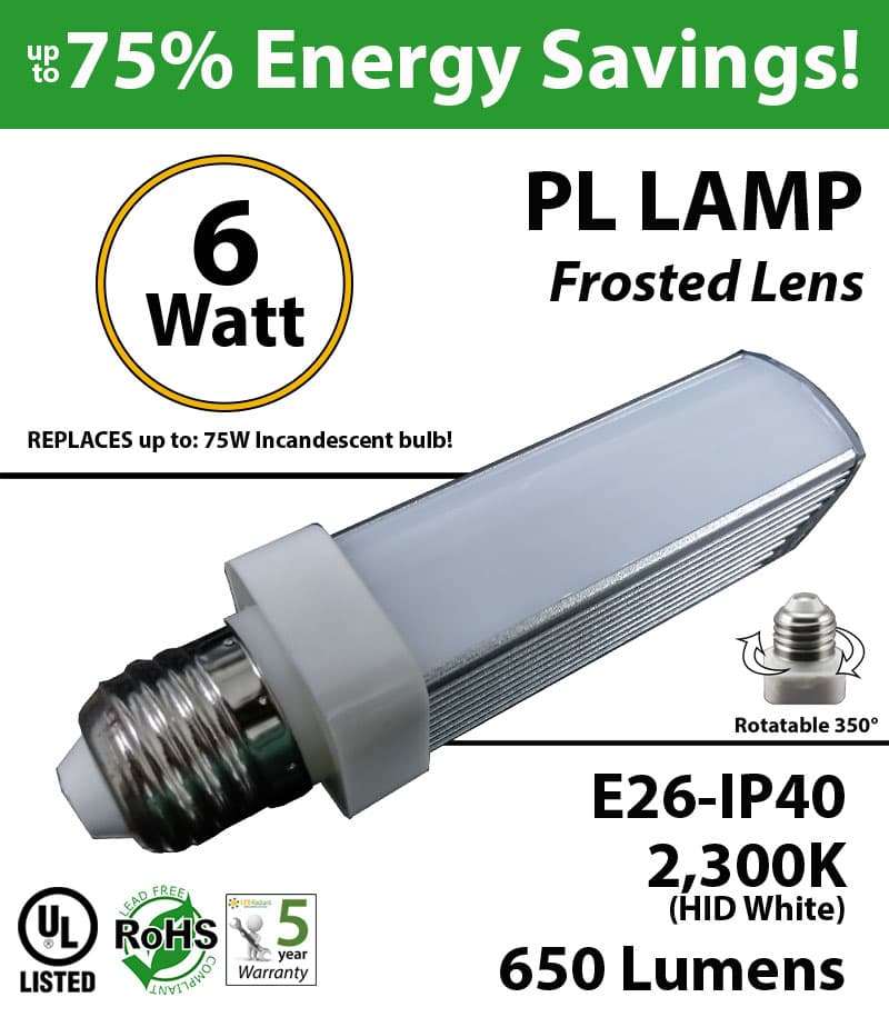 6W PL LED Bulb lamp 2300K E26 UL.Frosted.  Direct Line (Remove Ballast) thumbnail 7