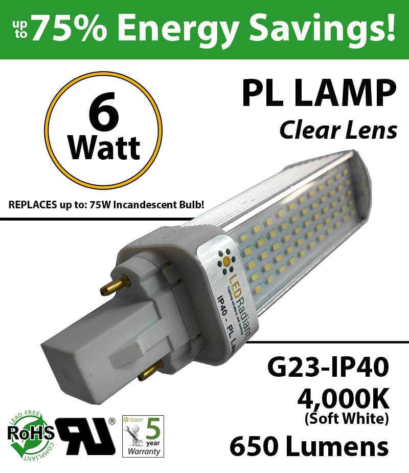 6W PL LED Bulb lamp 650Lm 4000K G23 IP40 UL. Direct Line (Remove Ballast) thumbnail 4