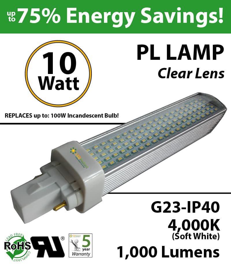 10W PL LED Bulb lamp 1000Lm 4000K G23 IP40 UL. Direct Line (Remove Ballast) thumbnail 10