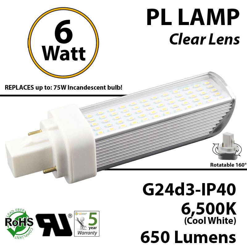 6W PL LED Bulb lamp 650Lm 6500K G24-d3 IP40 UL. Direct Line (Remove Ballast) thumbnail 8