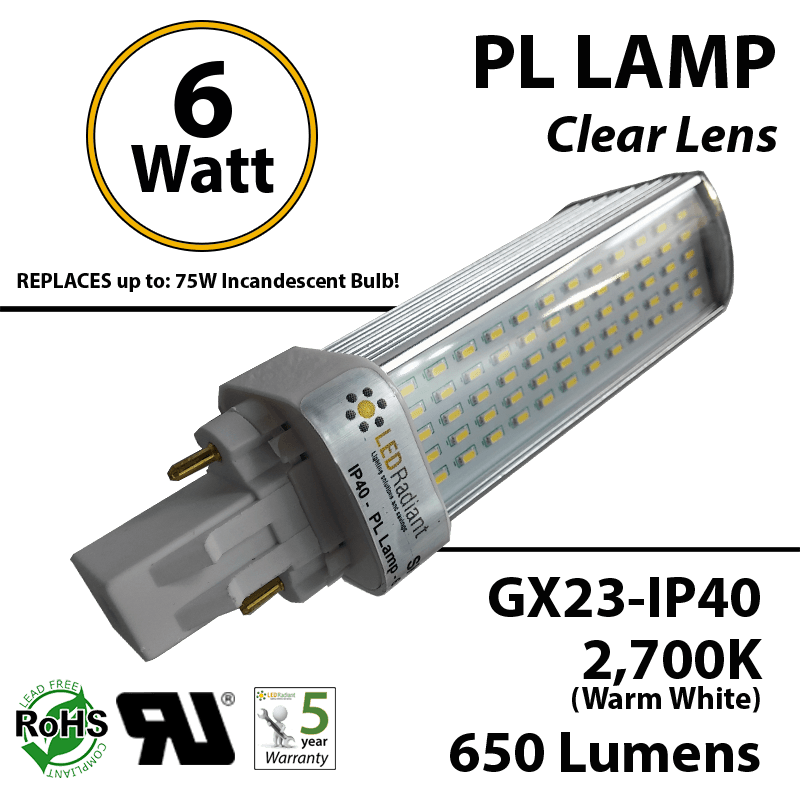 6W PL LED Bulb lamp 650Lm 2700K GX23 IP40 UL. Direct Line (Remove Ballast) thumbnail 5