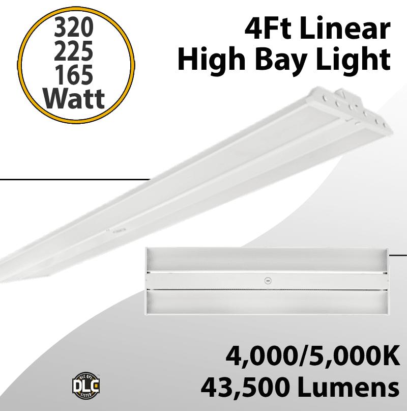 Led Warehouse Lights 4Ft Linear Fixture 320/225/165W 43500Lm 4/5K