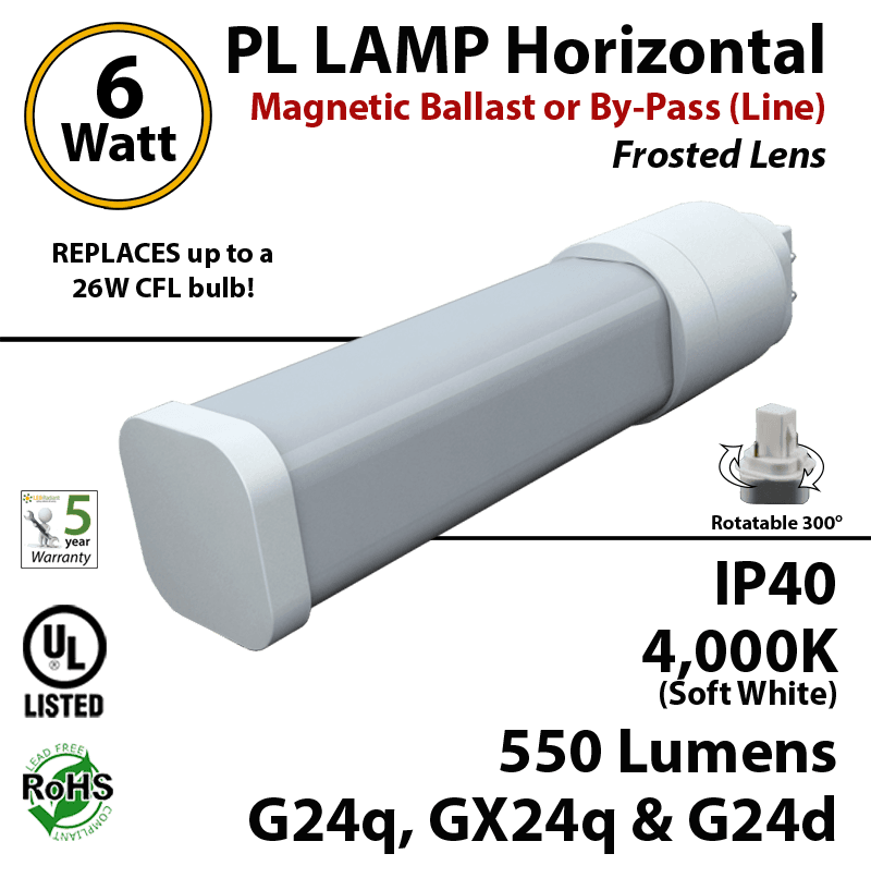 6W PL LED Lamp 550Lm 4000K Frosted G24q-d Magnetic ballast or By-pass (line) thumbnail 5