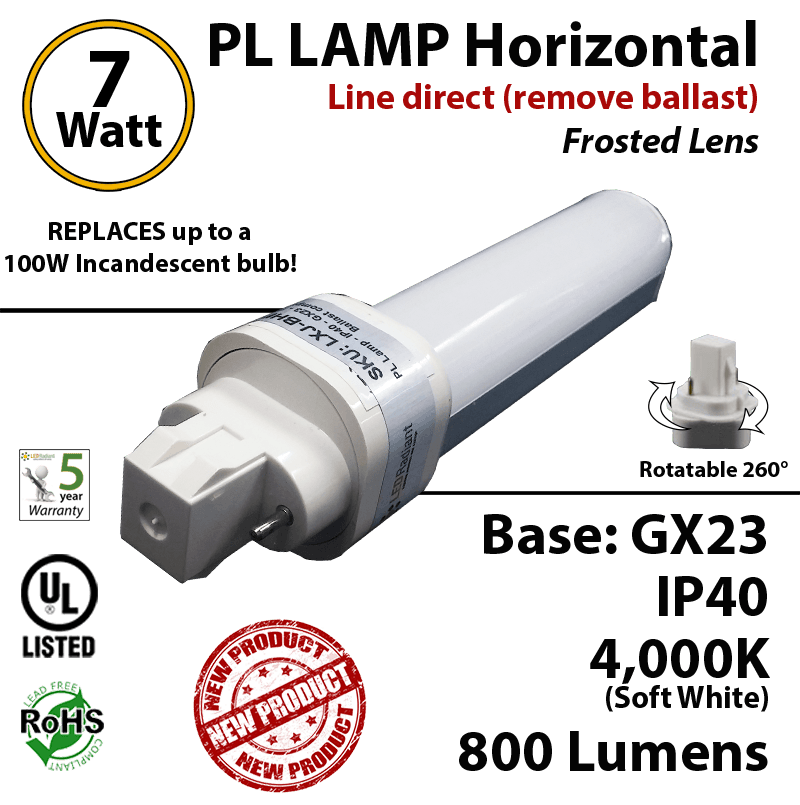 7W PL LED lamp 800Lm 4000K Frosted Direct Line (remove ballast) GX23 IP40 UL thumbnail 5