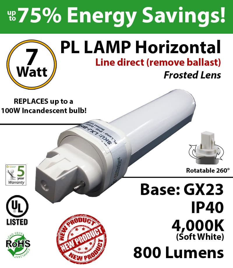 7W PL LED lamp 800Lm 4000K Frosted Direct Line (remove ballast) GX23 IP40 UL thumbnail 4