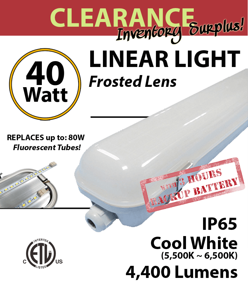 Linear Light Vapor Tight Waterproof 40W with Battery Backup 4400Lm 6000K thumbnail 4