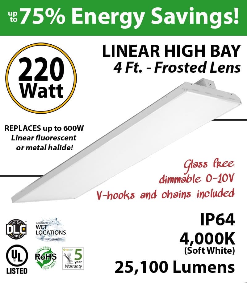 4Ft LED Linear High Bay Fixture 220W 26700 LM 4000K UL DLC thumbnail 3