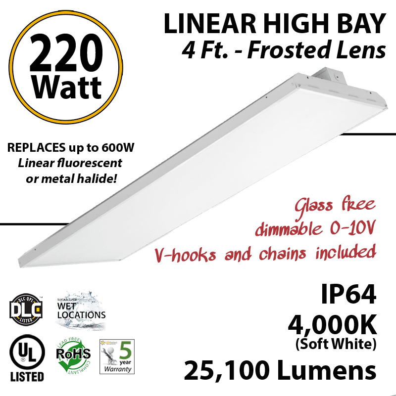 4Ft LED Linear High Bay Fixture 220W 26700 LM 4000K UL DLC thumbnail 4