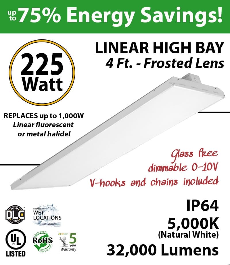 4Ft. LED Linear High Bay Fixture 225W 29300 Lumens 5000K UL DLC thumbnail 3