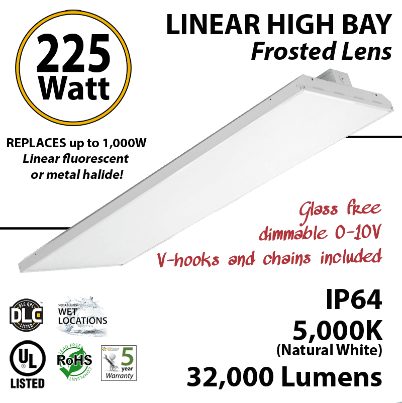 4Ft. LED Linear High Bay Fixture 225W 29300 Lumens 5000K UL DLC thumbnail 4
