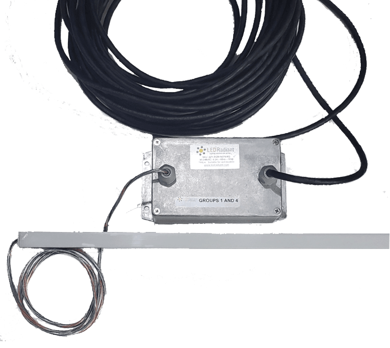 RGB - FIXTURE FOR SEATWALL  and 20' whip SJOOW for electrical connection and IP68 UL Type 6 box for driver and controller. IP64 aluminum profile with lens and IP68 LED RGB strip for 2 layers of protection. thumbnail 2