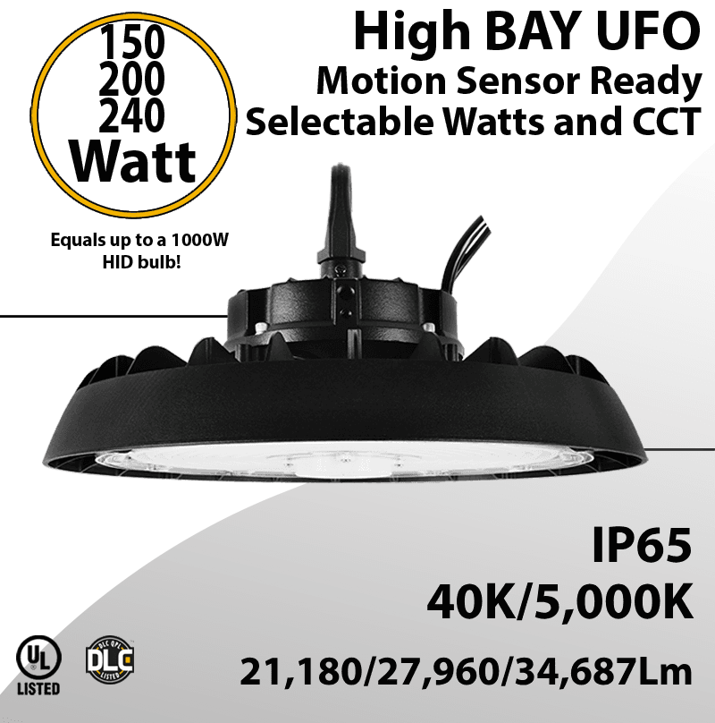 UFO Light LED High Bay 150/200/240W Motion Sensor Ready 40/5000K