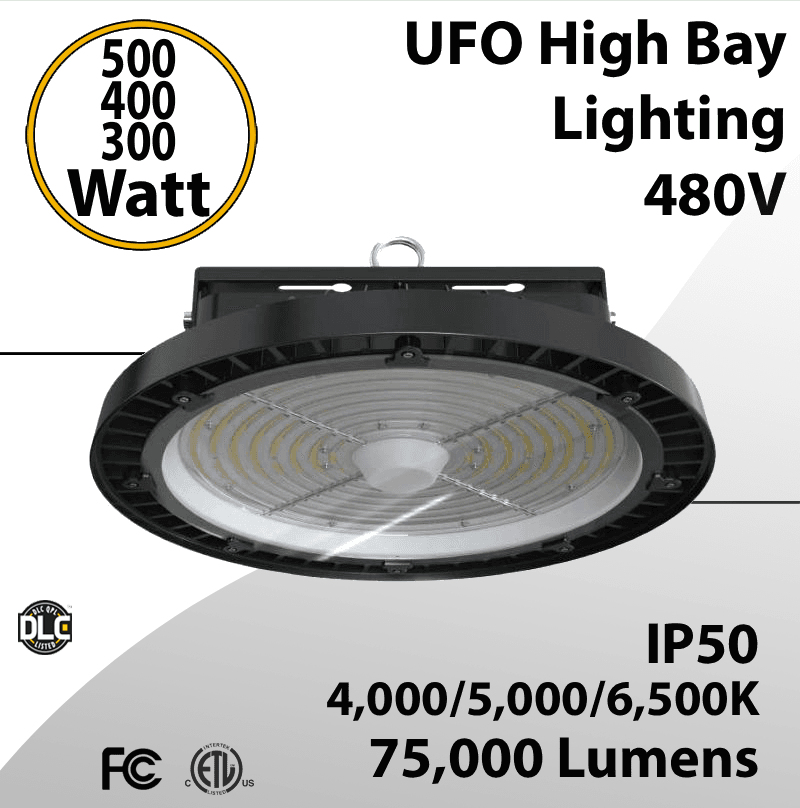 UFO High Bay Led Hangar Lighting 480V 500/400/300W 4000-6500K 75000Lm