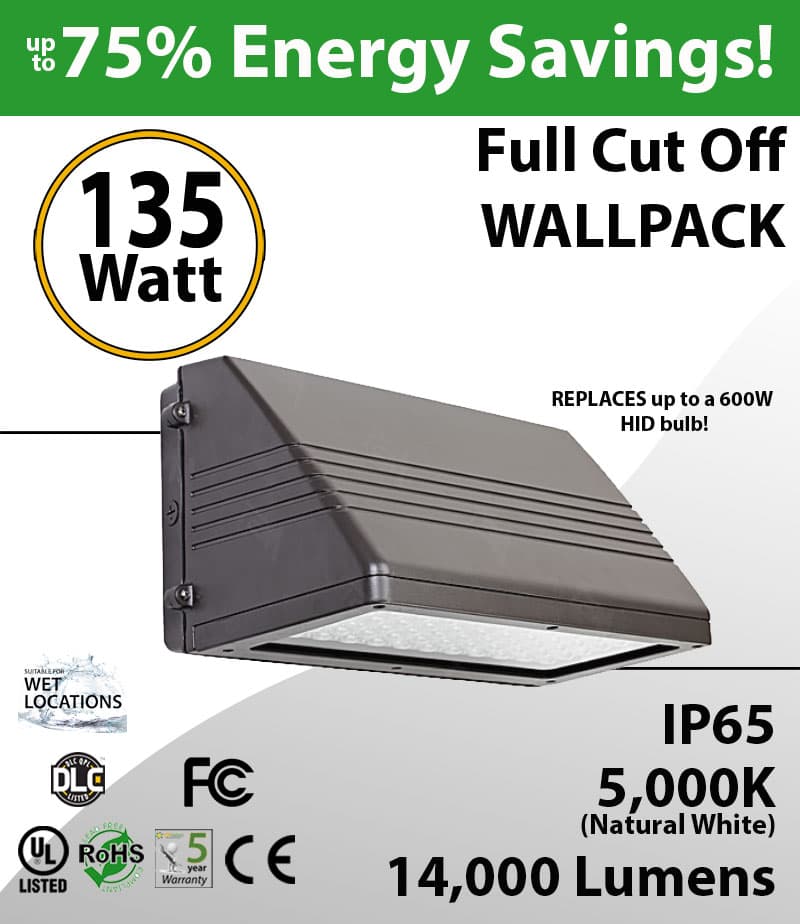 135W LED Full Cut off Wall Pack 14000 Lumens 5000K IP65 UL DLC thumbnail 2