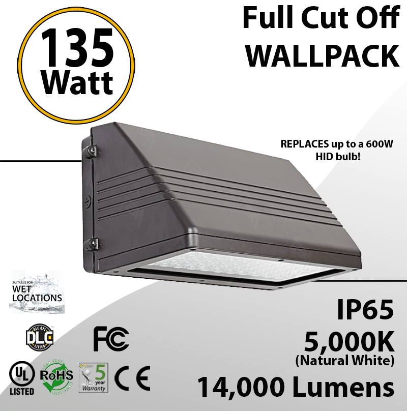135W LED Full Cut off Wall Pack 14000 Lumens 5000K IP65 UL DLC — image 1
