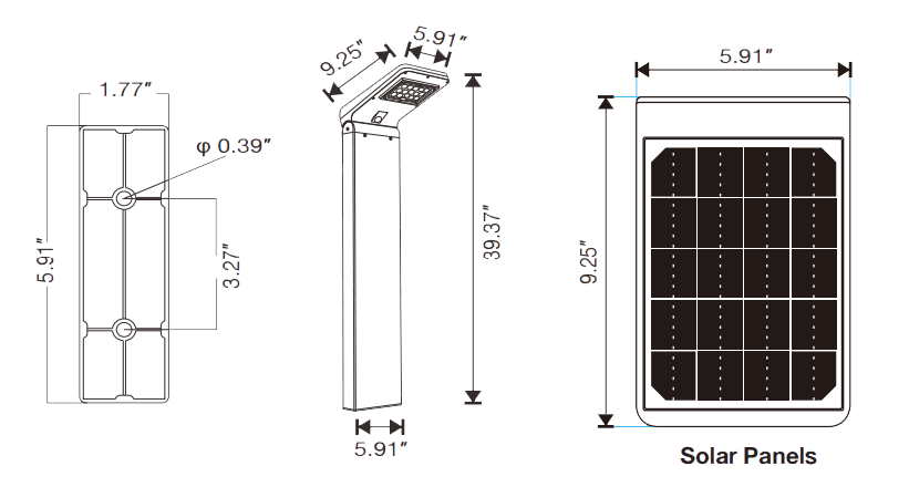 Solar LED Bollard Garden Path Lights 5W Square+DC Controller 