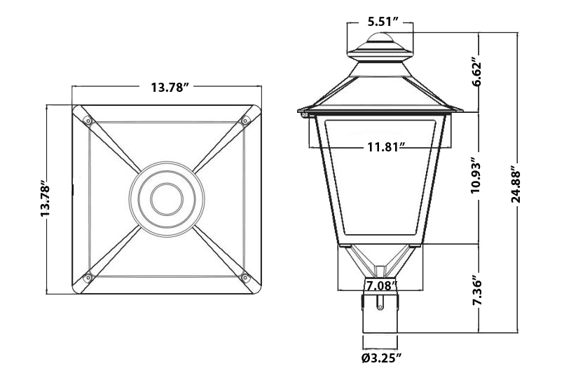 LED Post Light 30W LED Lantern Style 4064Lm 3000K 4000K 5000K ETL DLC