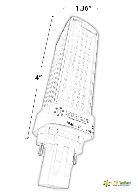 6W PL LED Bulb lamp 650Lm 2700K GX23 IP40 UL. Direct Line (Remove Ballast)