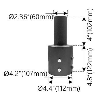 Light pole tenon reducer for 4" round pole to 2-3/8"