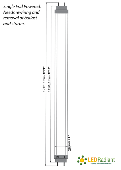 18W, 4Ft, LED T8 Tube, 2000Lm, 4500-5000K, Clear, IP40 UL