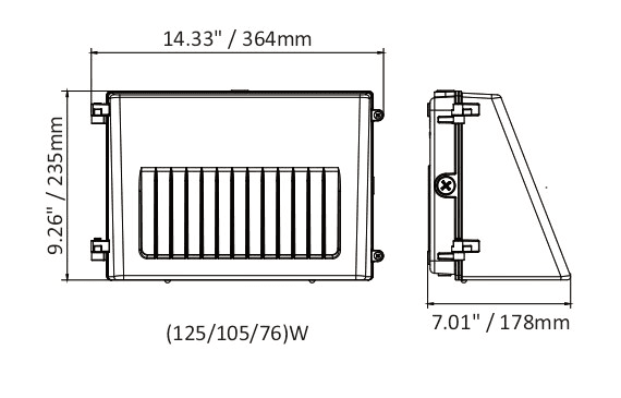 Full cut-off LED Wall Pack 76/105/125W 3000K/4000K/5000K w/Photocell