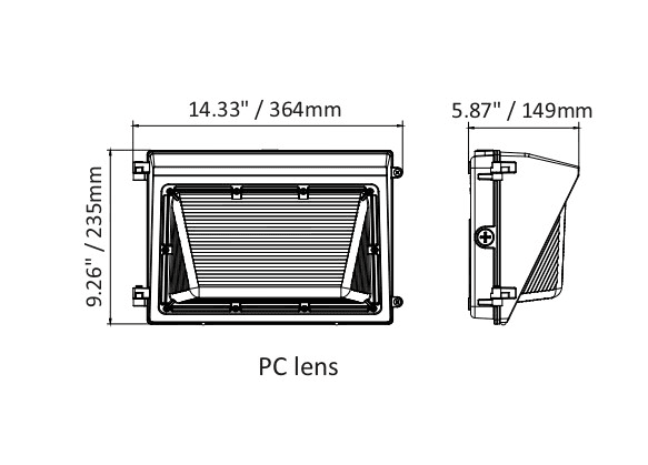 LED Wall Pack PC Lens 30/45/63W 3000K/4000K/5000K w/Photocell