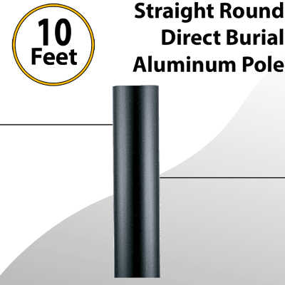 10ft Light Post Straight Round Aluminum Black 3.0" OD