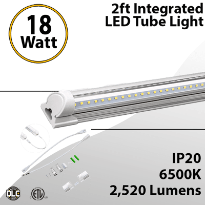 Integrated LED Tube Light Fixture - 2ft 18W, 2520lm Fluorescent Replacement