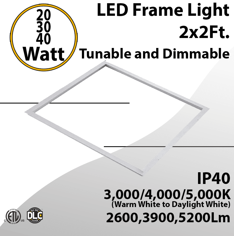 2x2 LED Frame Light 20W 30W or 40W up to 5200Lm 30K 40K 50K Dimmable