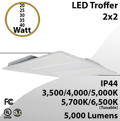 Tunable LED Troffer Lighting - 2x2 Size, 20W/25W/30W/35W/40W Options