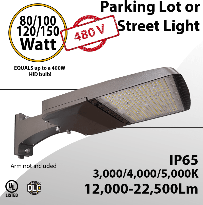 480V LED Street Lights – 80W to 150W, CCT 3/4/5000K Up to 22,500 Lumens
