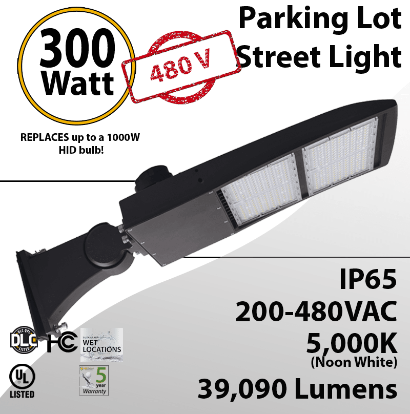 480 Volts Led Light 300W 39090Lm 5000K UL IP65 DLC