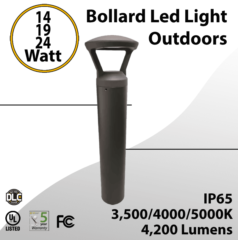Bollard Led Light Outdoors Modern 14/19/24W Selectable 4200Lm 3CCT