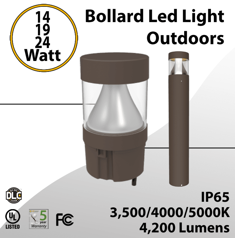 Bollard Led Light Outdoors Pyramid 14/19/24W Selectable 4200Lm 3CCT
