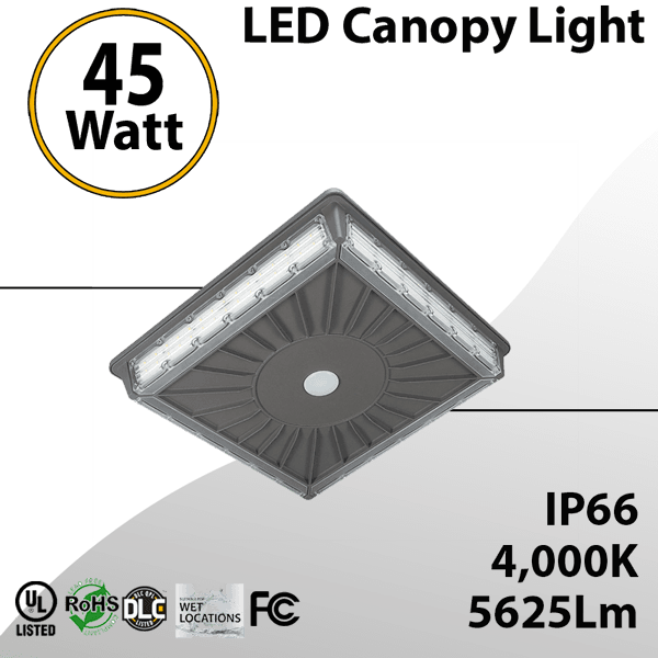 Dark Bronze LED Parking Garage Canopy Light 4000K 45W