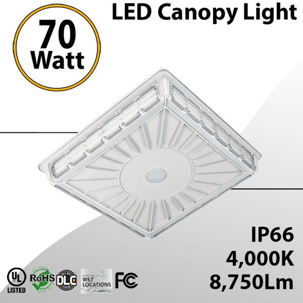 White LED Parking Garage Canopy Light 4000K 70W