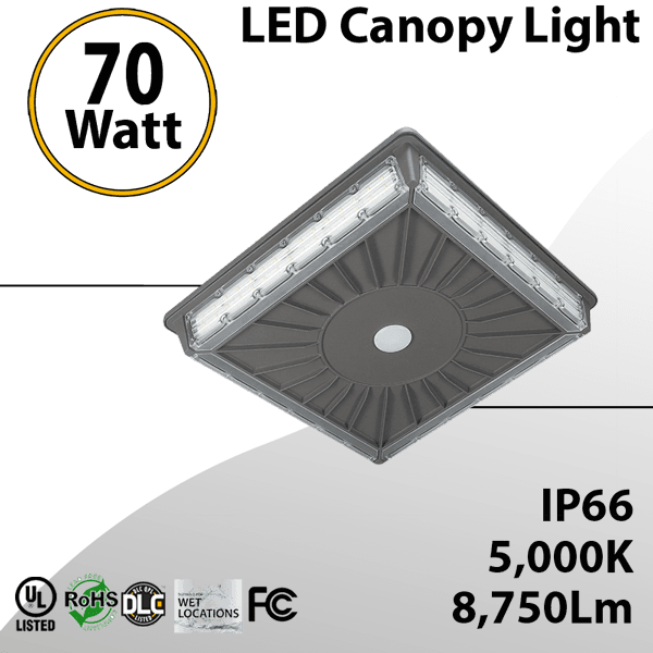 Dark Bronze LED Parking Garage Canopy Light 5000K 70W
