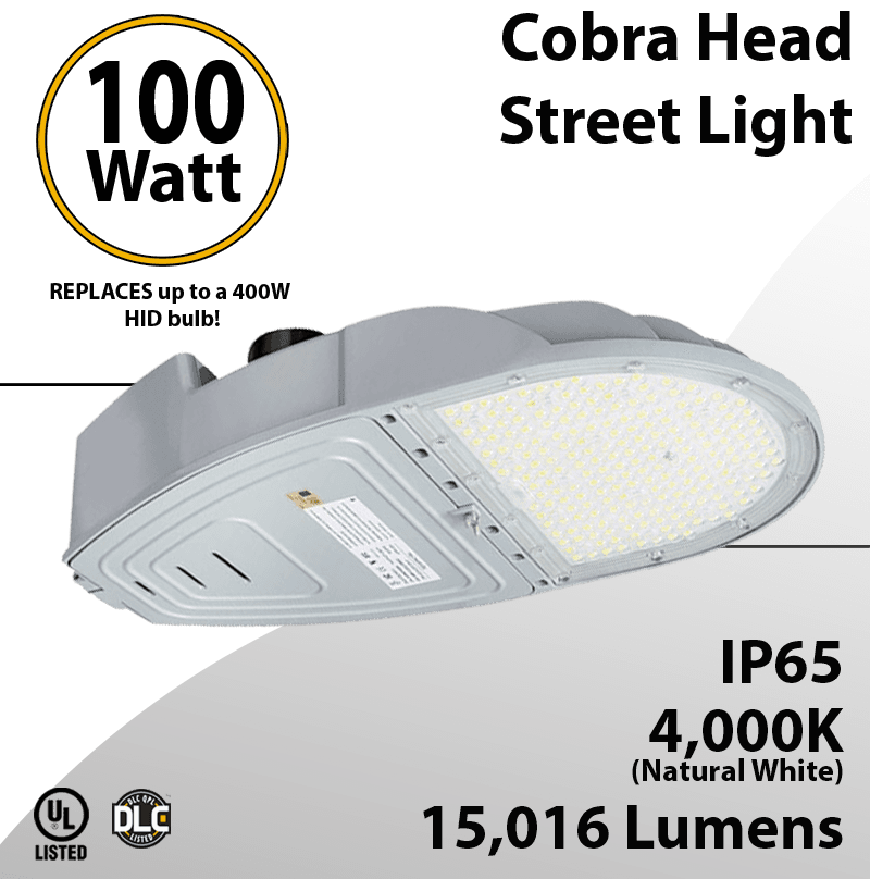 Cobra Head Street Light 100W 15016Lm 4000K UL IP65 DLC