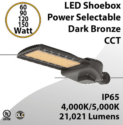 LED Shoebox Light Power Selectable 60W to 150W 21000Lm 4000K/5000K