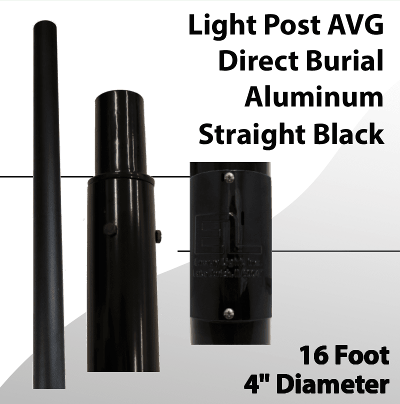Light Post 16Ft AVG Direct Burial Aluminum Straight Black