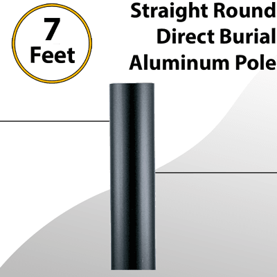 7ft Black Aluminum Straight Round Pole Direct Burial 3.0" OD